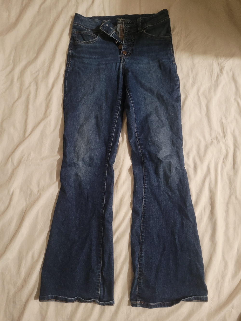 Women's Dark Blue Flared Jeans - High Rise Wide Leg